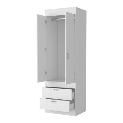 70" White Wood Two Door Two Drawer Combo Dresser