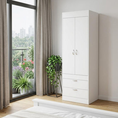 70" White Wood Two Door Two Drawer Combo Dresser