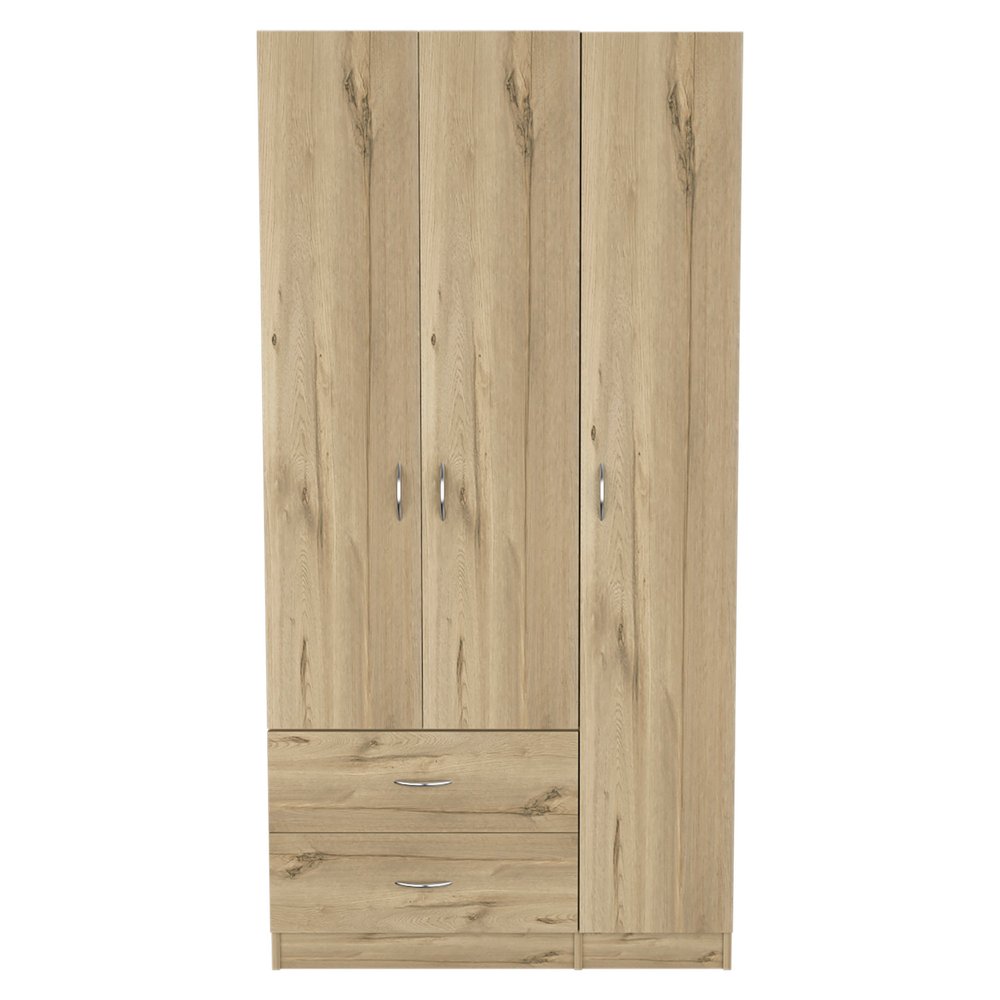 71" Oak Wood Three Door Two Drawer Combo Dresser