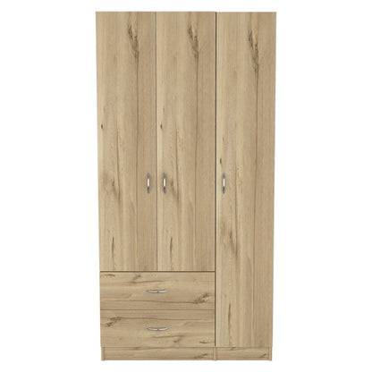 71" Oak Wood Three Door Two Drawer Combo Dresser