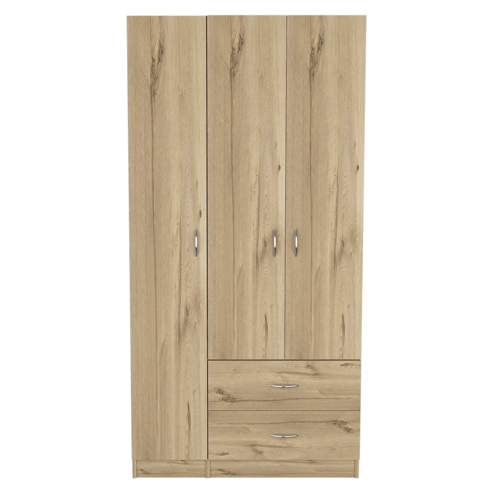 71" Oak Wood Three Door Two Drawer Combo Dresser