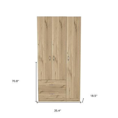71" Oak Wood Three Door Two Drawer Combo Dresser