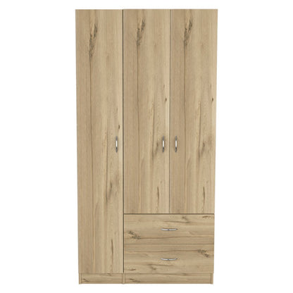 71" Oak Wood Three Door Two Drawer Combo Dresser