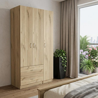 71" Oak Wood Three Door Two Drawer Combo Dresser
