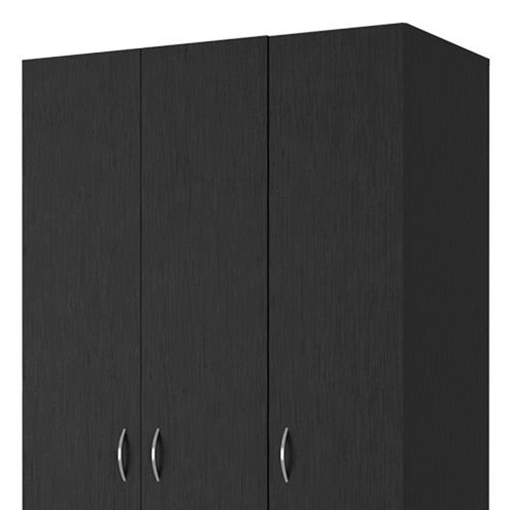 71" Black Wood Three Door Two Drawer Combo Dresser