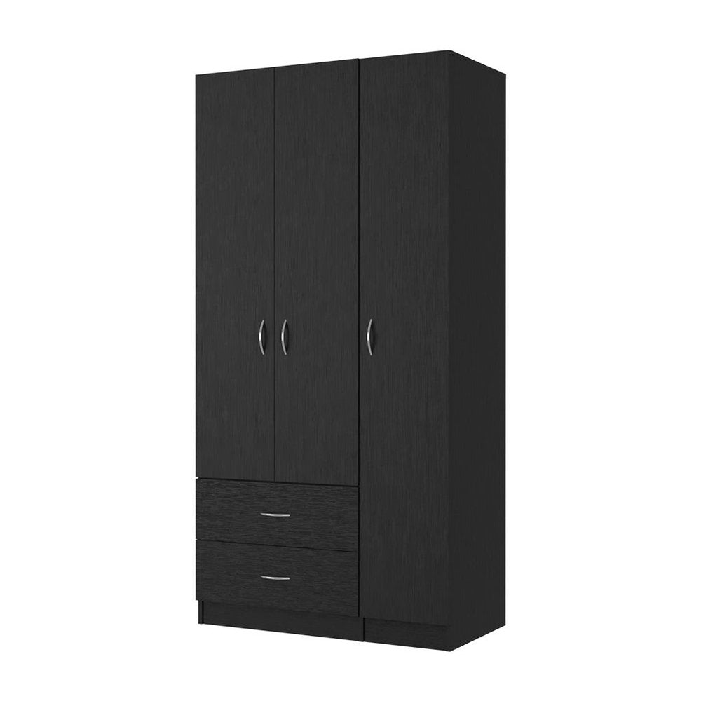 71" Black Wood Three Door Two Drawer Combo Dresser