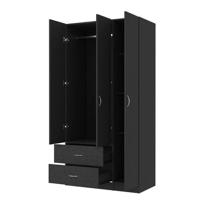 71" Black Wood Three Door Two Drawer Combo Dresser