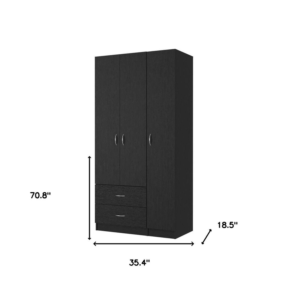 71" Black Wood Three Door Two Drawer Combo Dresser