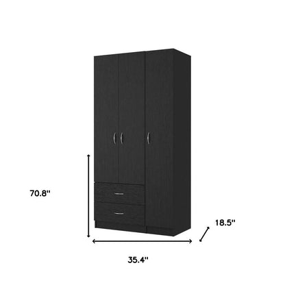 71" Black Wood Three Door Two Drawer Combo Dresser