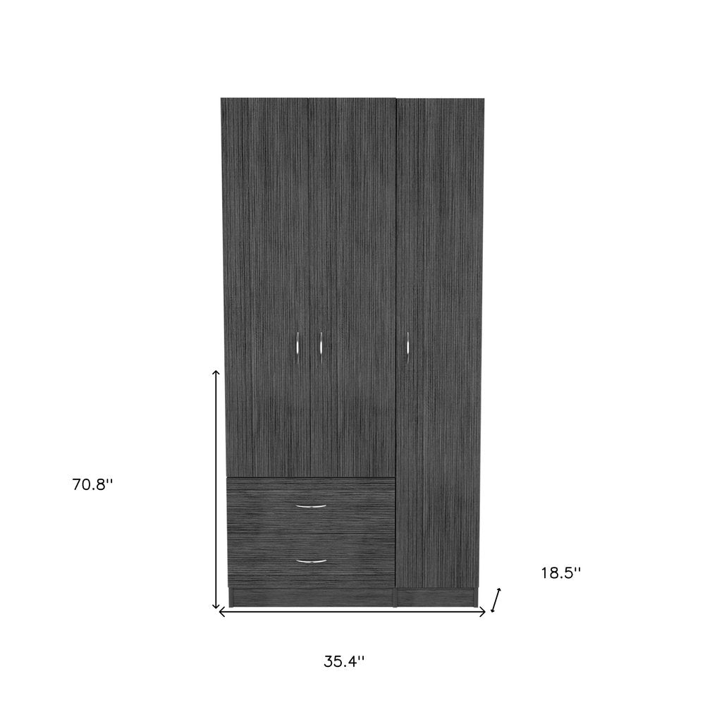 71" Dark Gray Wood Three Door Two Drawer Combo Dresser
