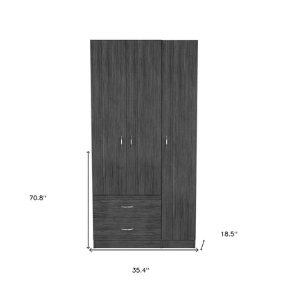 71" Dark Gray Wood Three Door Two Drawer Combo Dresser