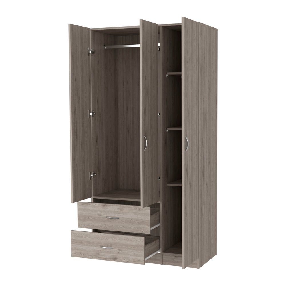 71" Light Gray Wood Three Door Two Drawer Combo Dresser