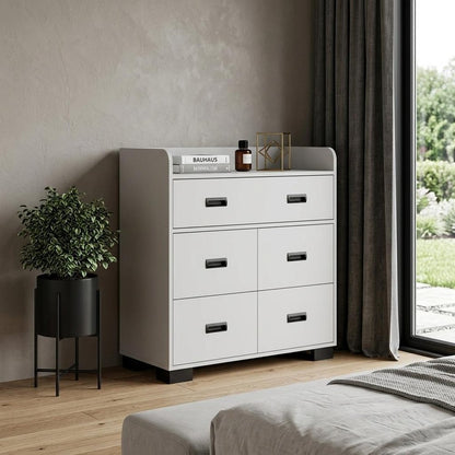 33" White Wood Five Drawer Dresser