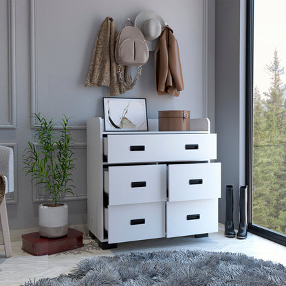 33" White Five Drawer Dresser