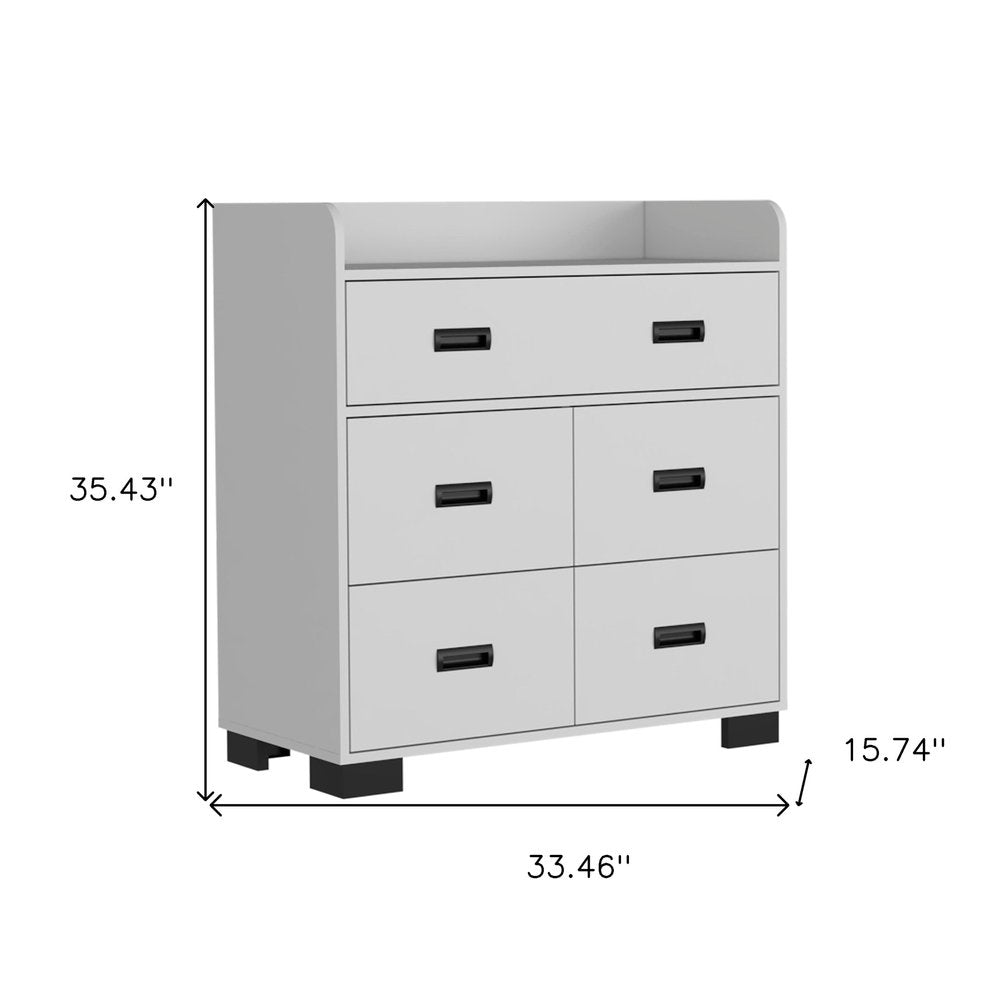33" White Wood Five Drawer Dresser