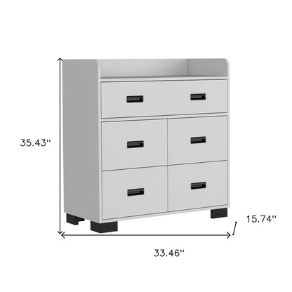 33" White Wood Five Drawer Dresser