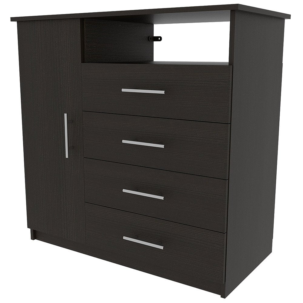 36" Black Wood Four Drawer Dresser