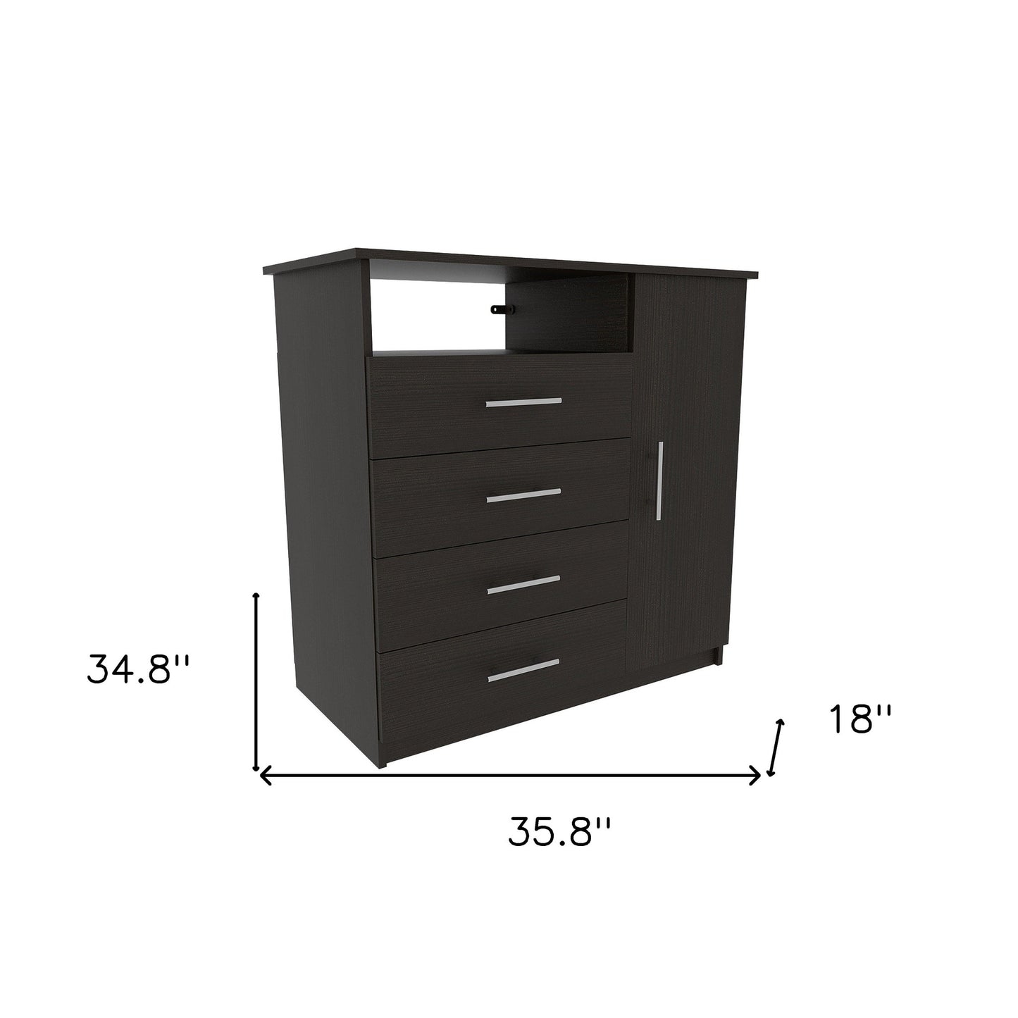 36" Black Four Drawer Dresser