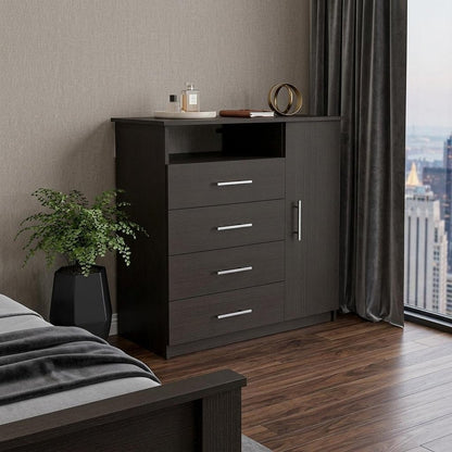 36" Black Wood Four Drawer Dresser