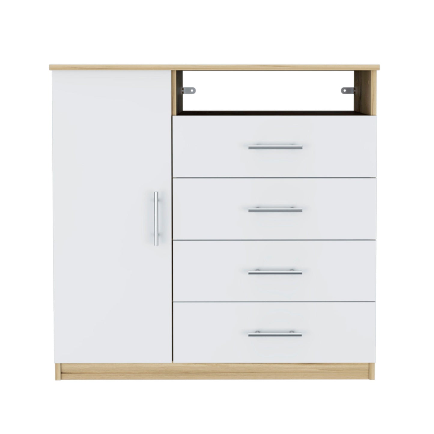 36" White and Natural Four Drawer Dresser