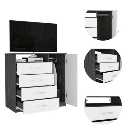 36" White and Gray Four Drawer Combo Dresser