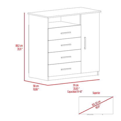 36" White and Gray Four Drawer Combo Dresser