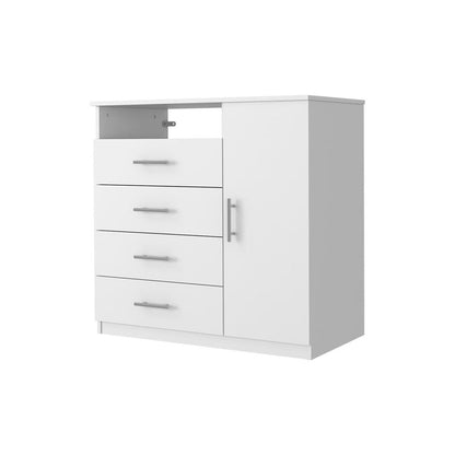 35" White Wood Four Drawer Combo Dresser