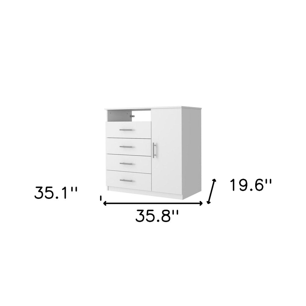 35" White Wood Four Drawer Combo Dresser