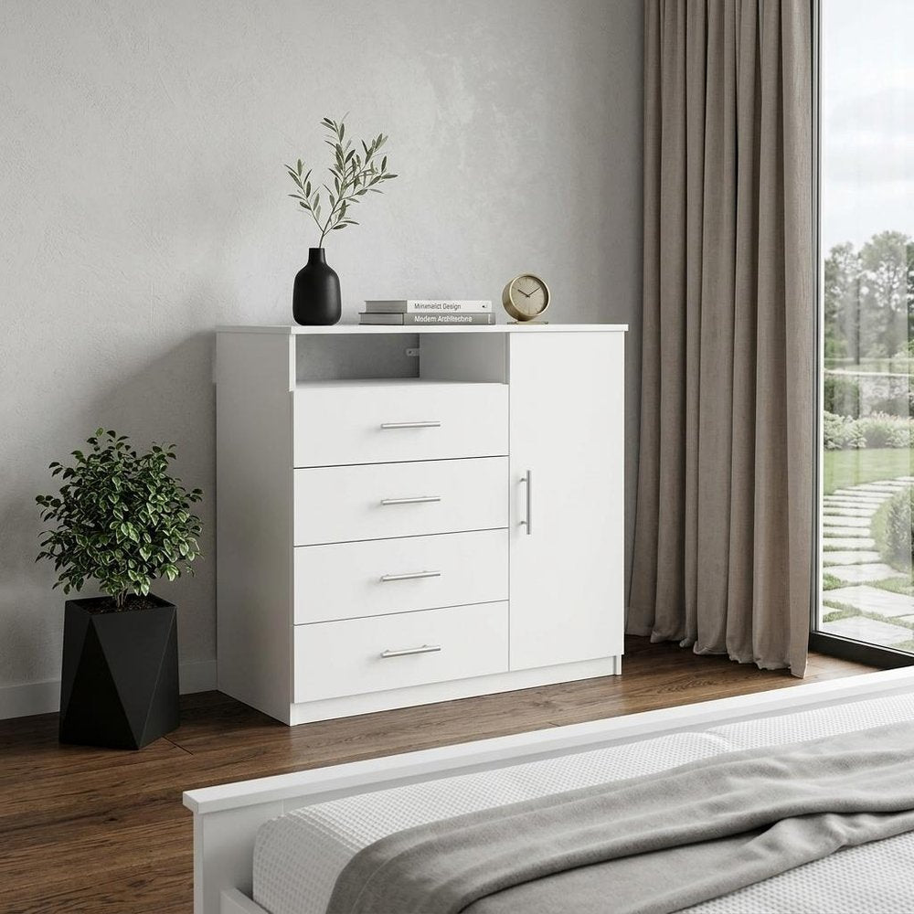 35" White Wood Four Drawer Combo Dresser