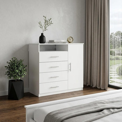 35" White Wood Four Drawer Combo Dresser