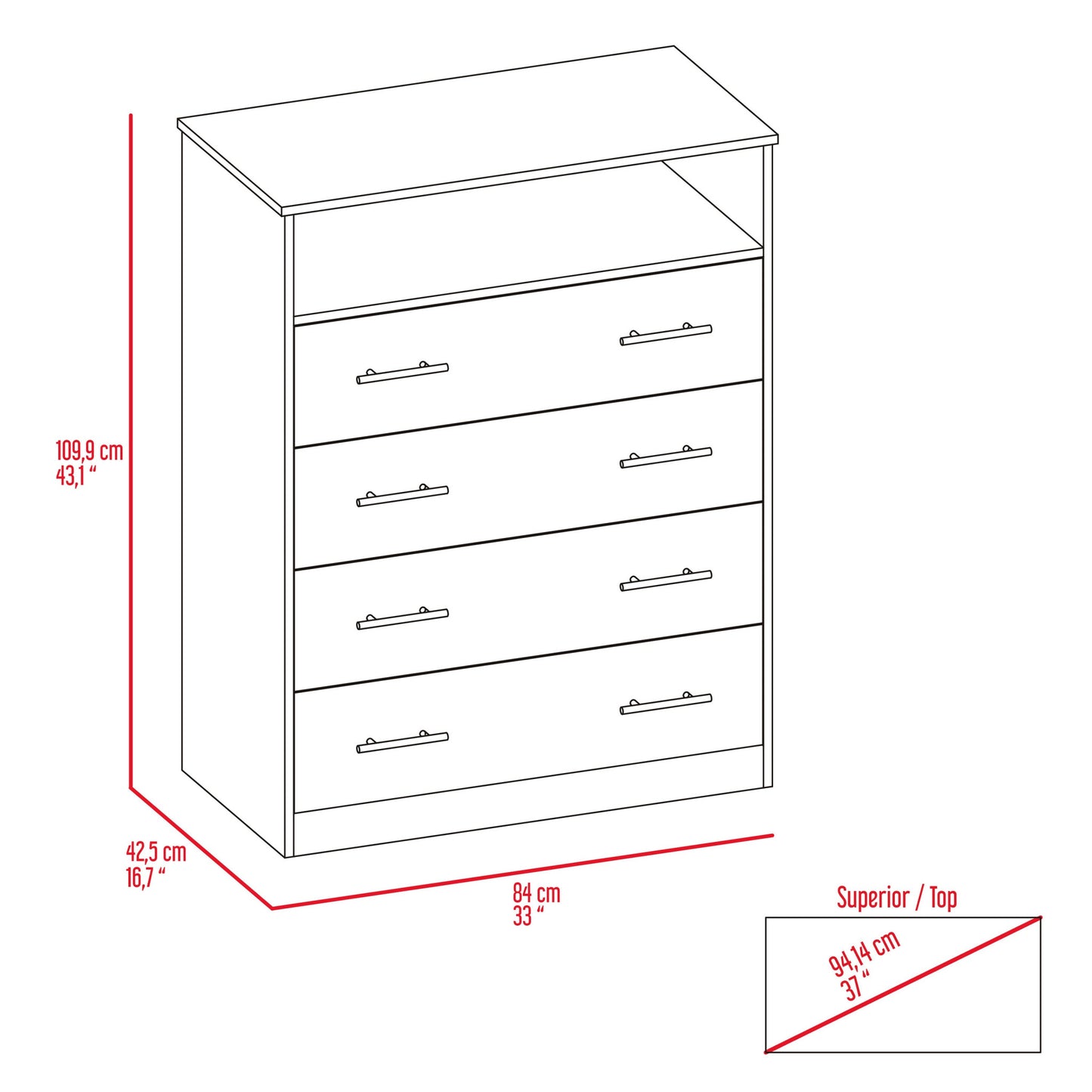 33" Oak Four Drawer Dresser