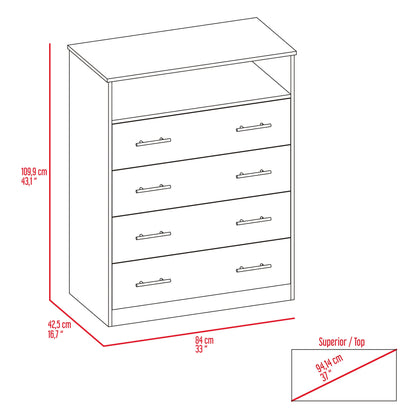 33" Oak Four Drawer Dresser