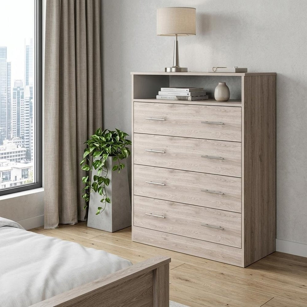 33" Oak Wood Four Drawer Dresser