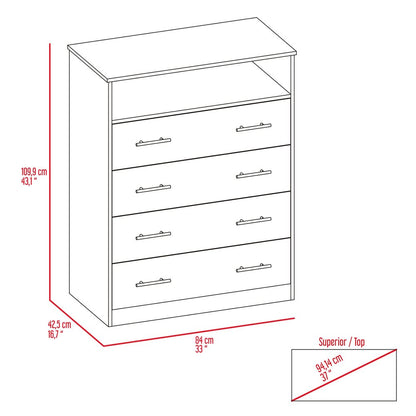 33" White Four Drawer Dresser
