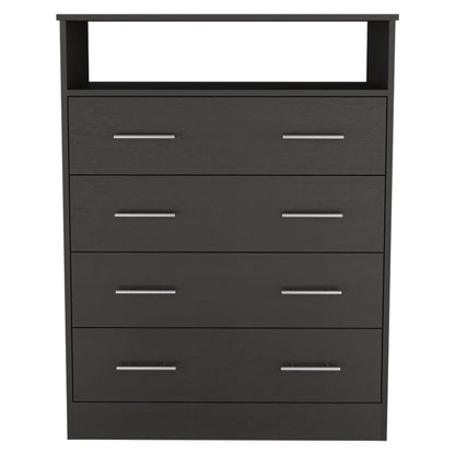 33" Black Wood Four Drawer Dresser