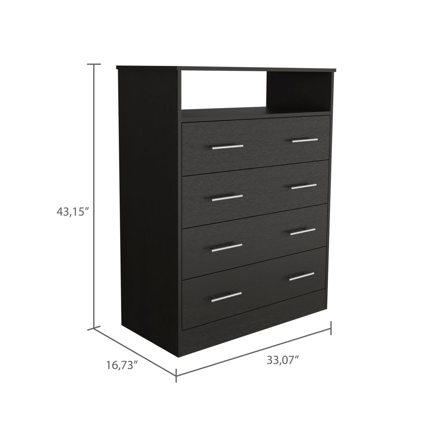 33" Black Four Drawer Dresser