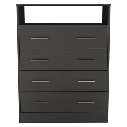 33" Black Wood Four Drawer Dresser