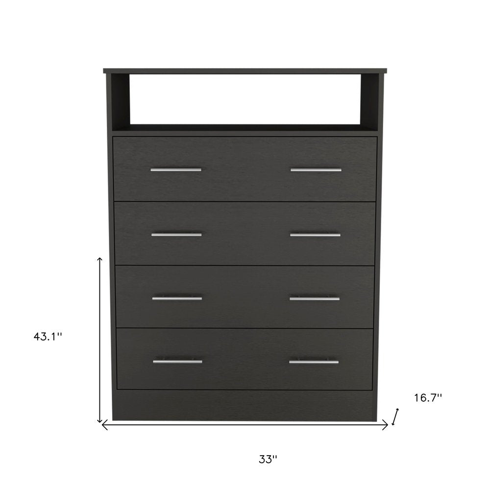 33" Black Wood Four Drawer Dresser