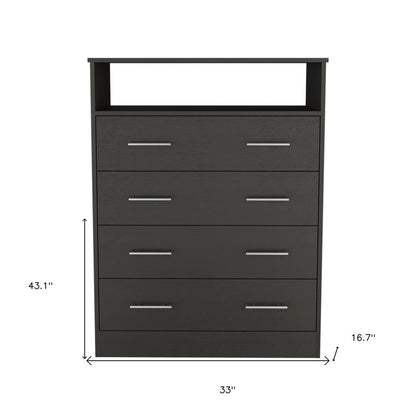 33" Black Wood Four Drawer Dresser