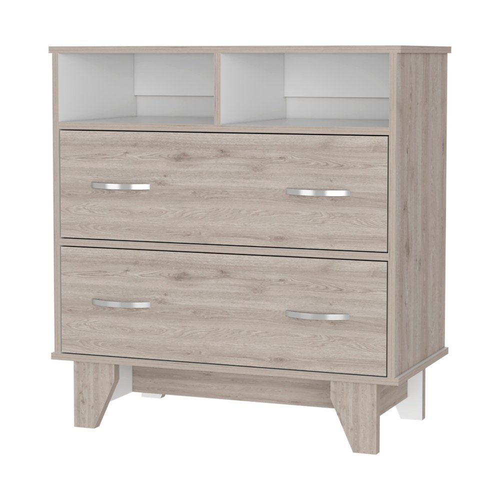 32" Oak Wood Two Drawer Dresser