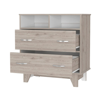 32" Oak Wood Two Drawer Dresser