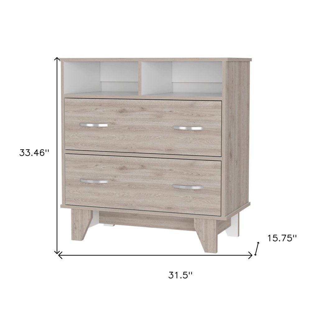32" Oak Wood Two Drawer Dresser