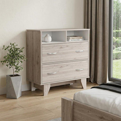32" Oak Wood Two Drawer Dresser