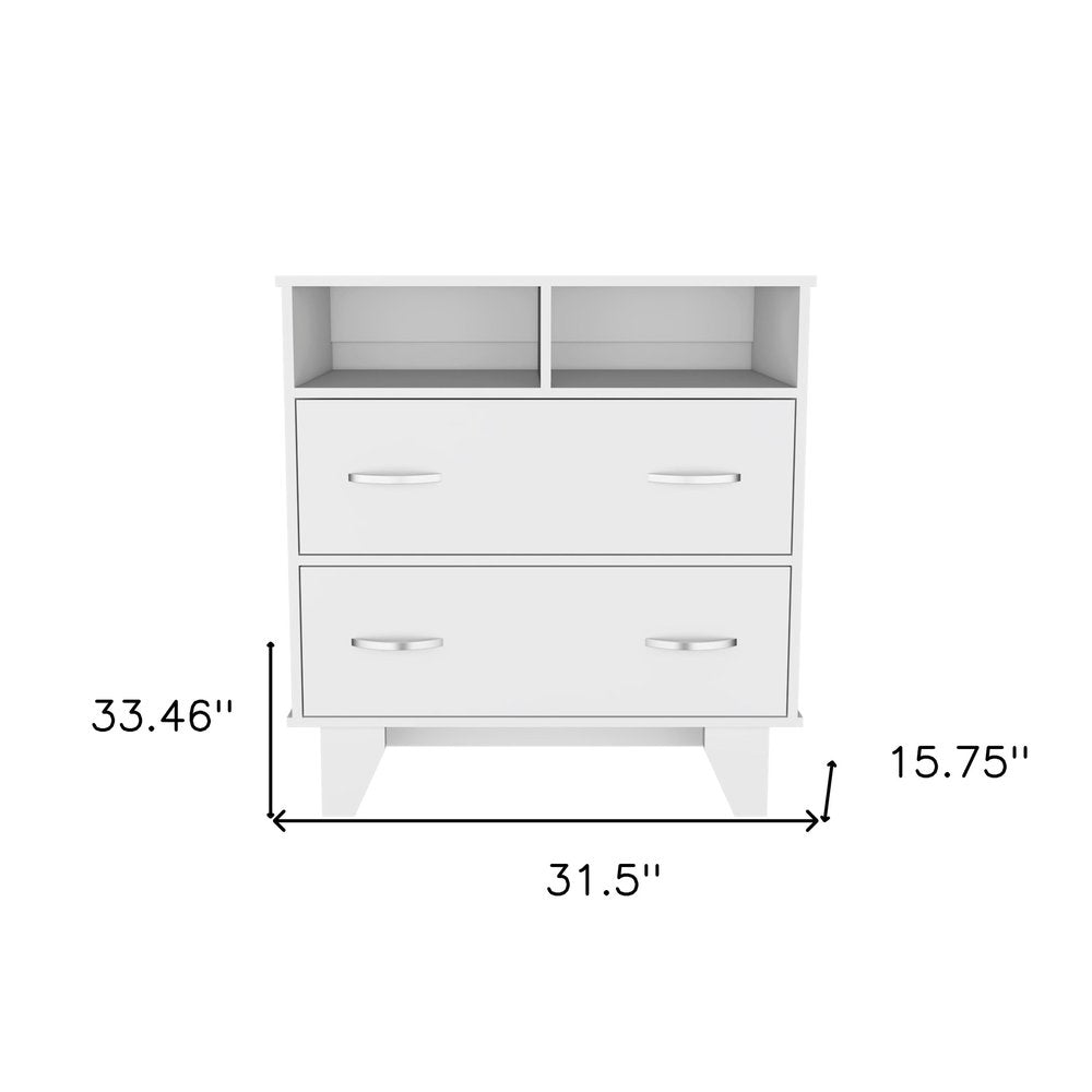 32" White Wood Two Drawer Dresser