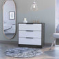 28" White and Gray Three Drawer Dresser