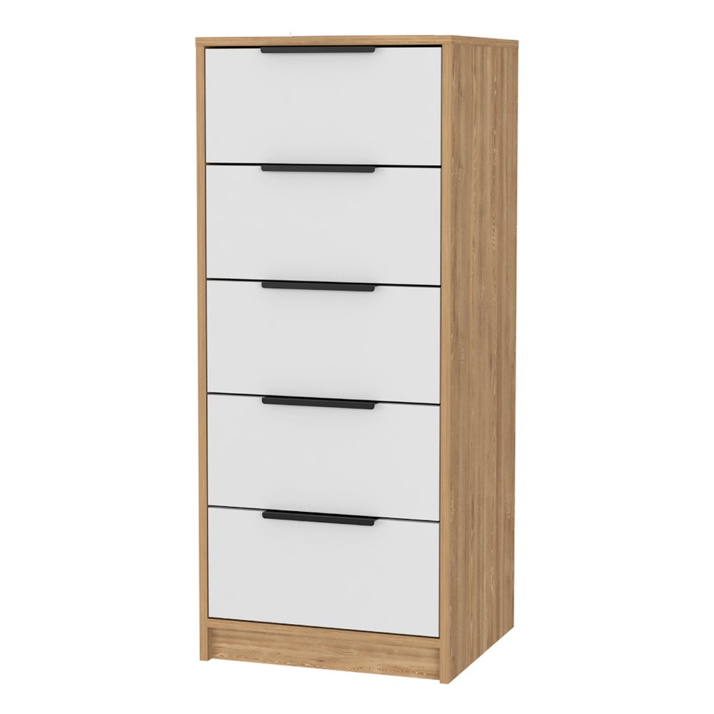 18" White And Natural Wood And Metal Five Drawer Dresser