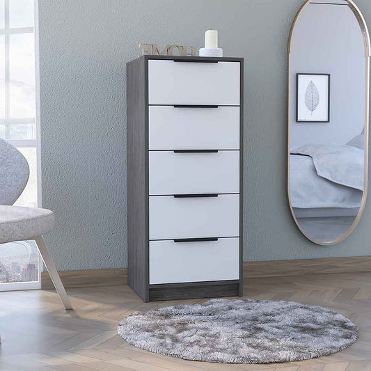 18" White And Gray Wood Five Drawer Dresser