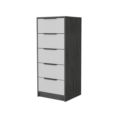 18" White And Gray Wood Five Drawer Dresser