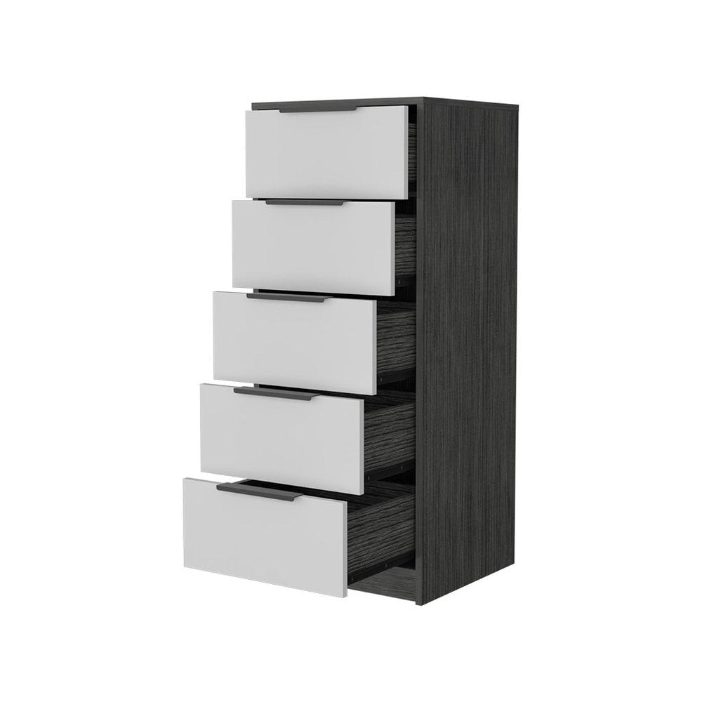 18" White And Gray Wood Five Drawer Dresser