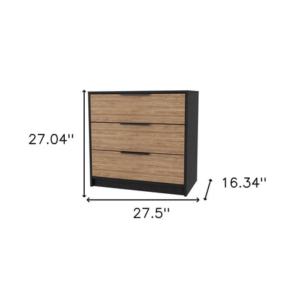 28" Black And Oak Wood Three Drawer Dresser